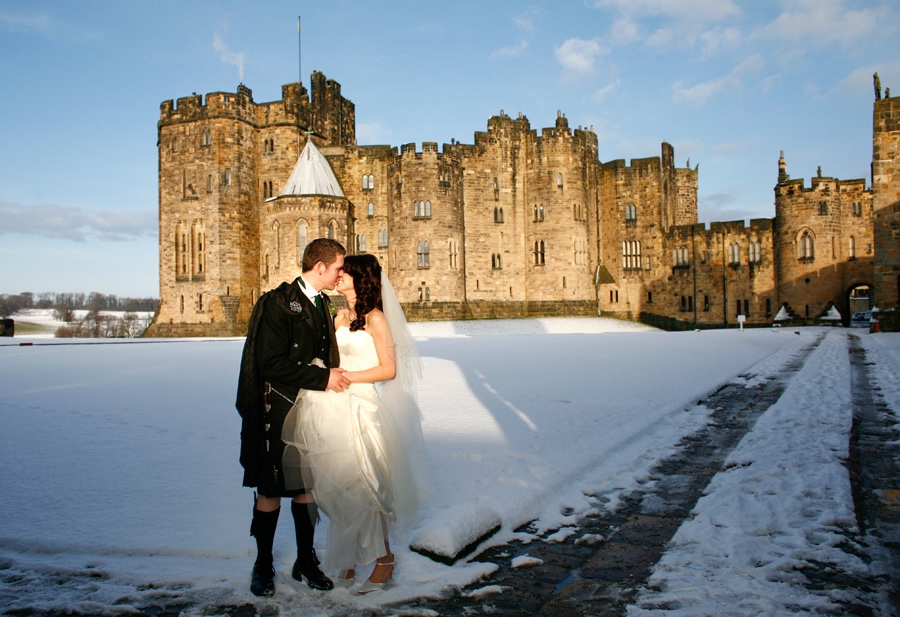 Alnwick castle wedding in the snow