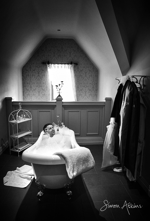 groom in the bath, Coombe Abbey wedding photography.