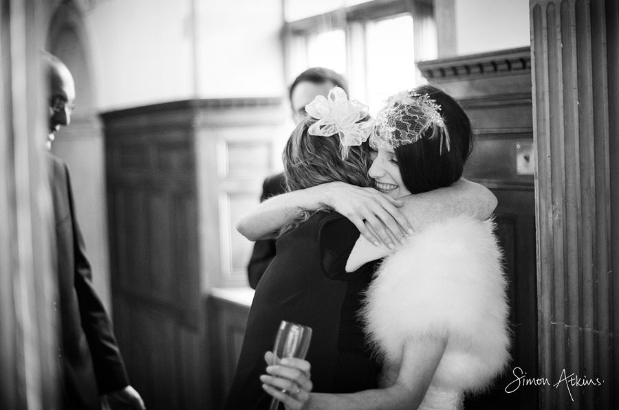bride hugging a guest