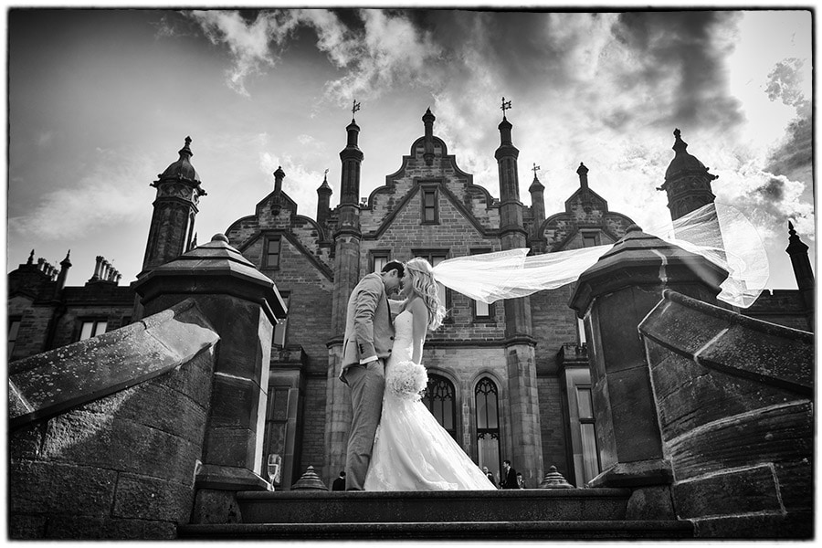 allerton castle wedding photography - the happy couple pose for a photograph