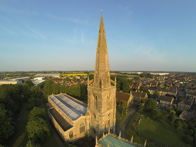 aerial photograph of St Mary's church in Higham Ferrers