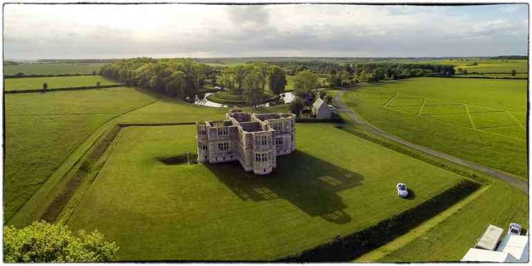 lyveden new bield wedding - aerial view