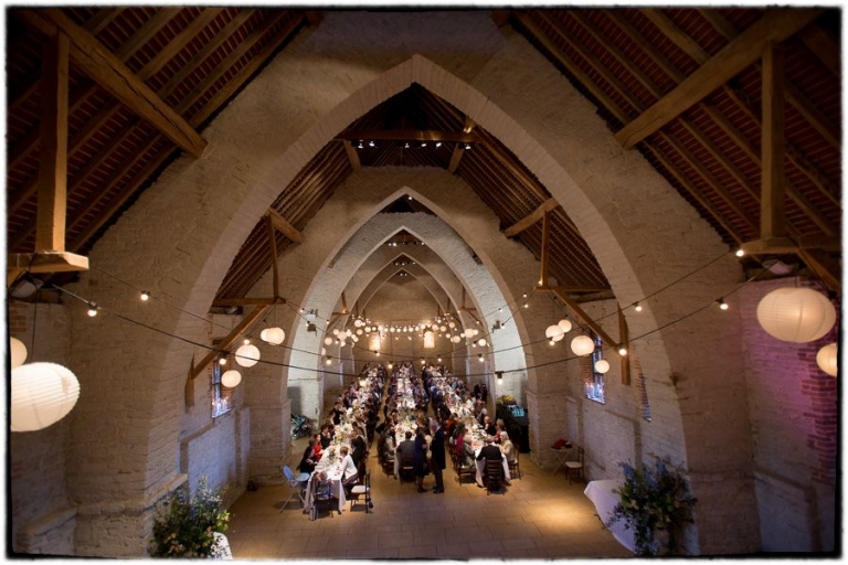 Tithe Barn wedding photography showing the barn set up.