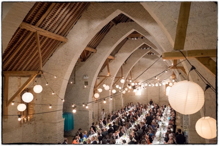view of the tithe barn during a wedding