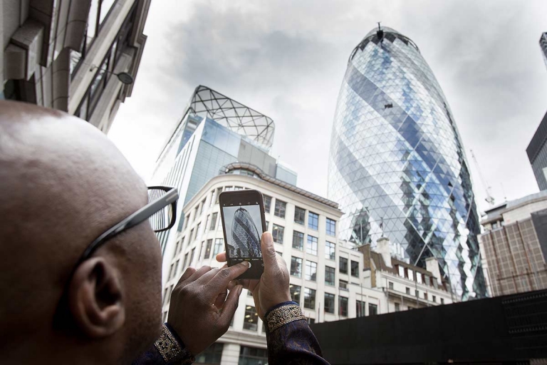 looking up at The Gherkin, 30 St Mary Axe