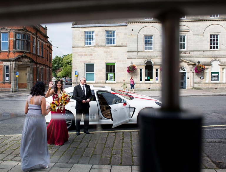 Ashbourne register office wedding, bride arriving