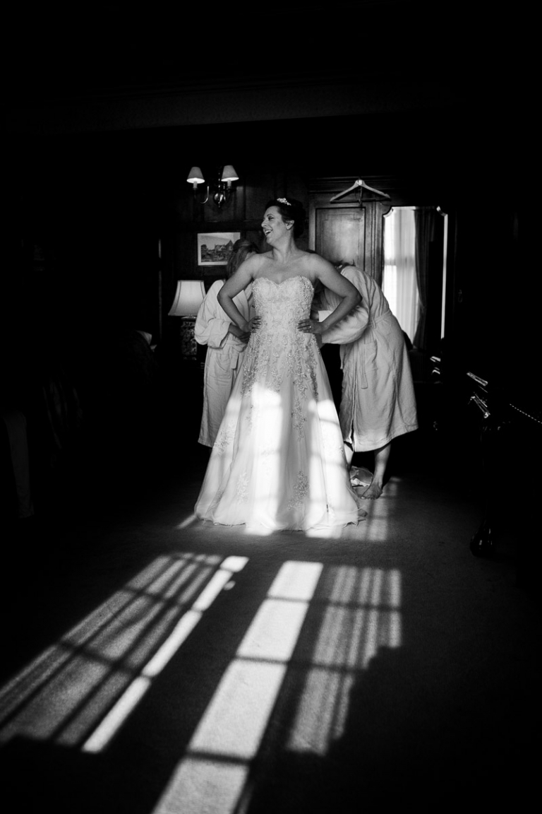 Joanna's Rushton Hall wedding, getting in the dress