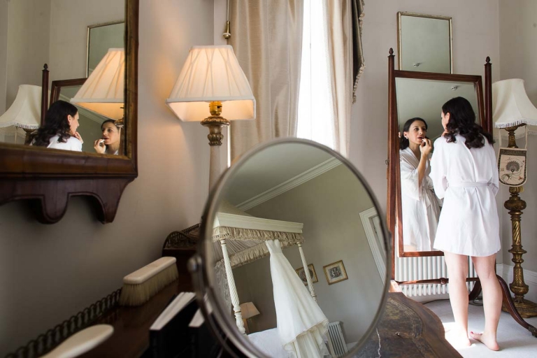 Lena getting ready before her wedding at North Cadbury Court