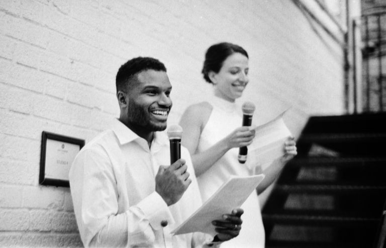 speeches at Loft Studios wedding shot on 35mm film