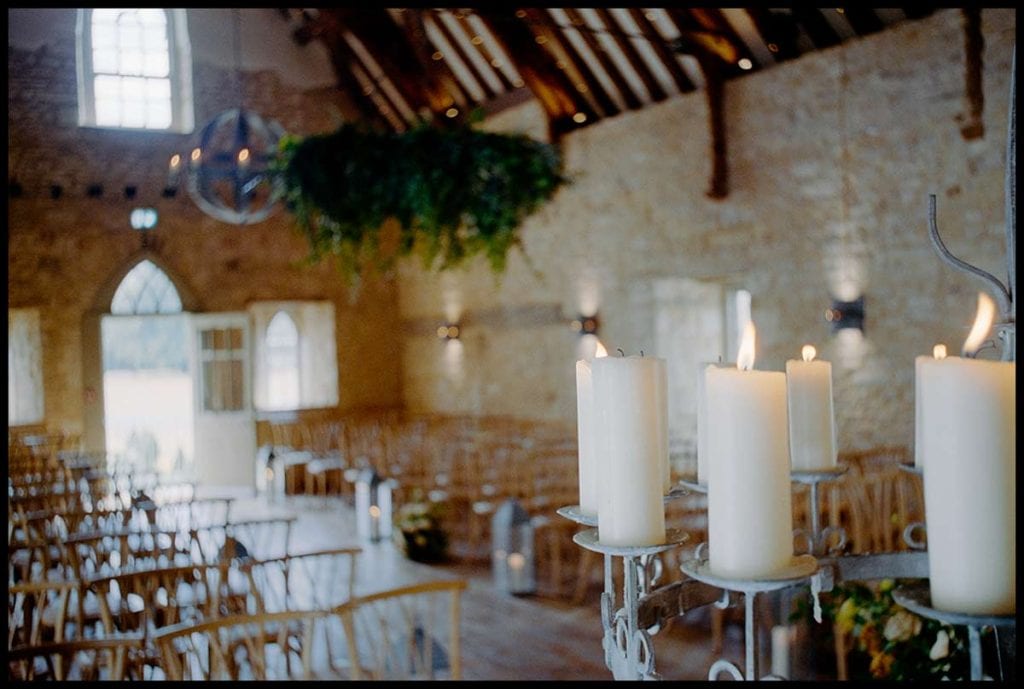 a wedding photographed on film, the ceremony room